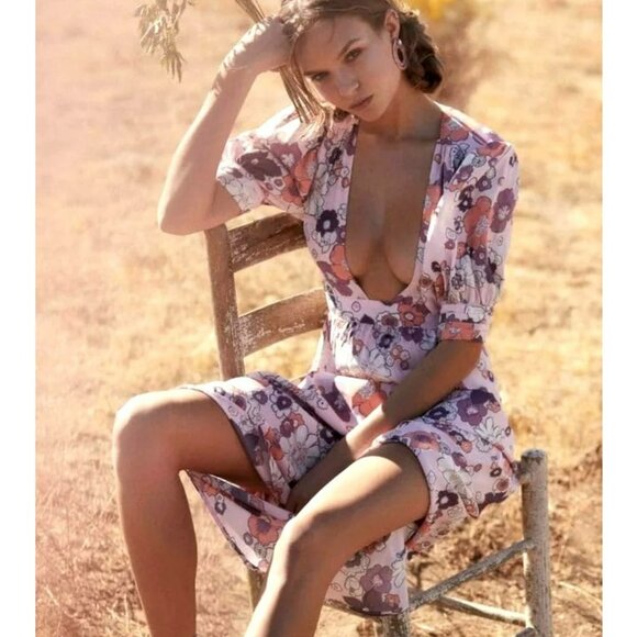 For Love & Lemons Maxi Dress Pink 70s Floral - Picture 1 of 15